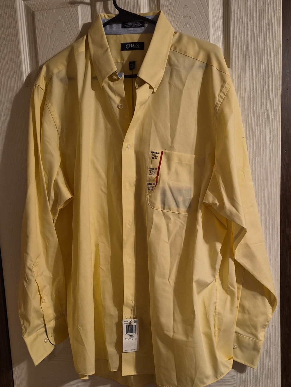Chaps Men's Button-Down Dress Shirt in Pale Yellow
